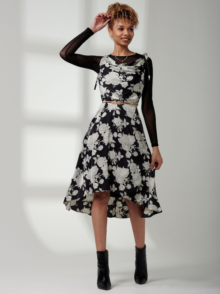 Jolie Moi Black Spaghetti Strap Frill Hem Midi Dress - Image 6 of 6
