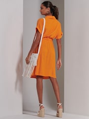 Jolie Moi Orange Olivea Linen Drop Shoulder Shirt Dress - Image 2 of 6