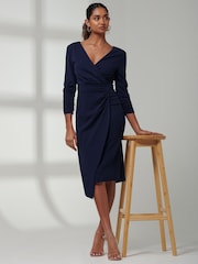 Jolie Moi Blue Violetta 3/4 Sleeve Bodycon Dress - Image 6 of 6