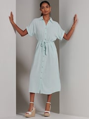 Jolie Moi Blue Jessie Linen Shirt Midi Dress - Image 1 of 6