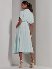 Jolie Moi Blue Jessie Linen Shirt Midi Dress - Image 2 of 6