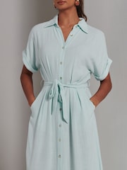 Jolie Moi Blue Jessie Linen Shirt Midi Dress - Image 3 of 6