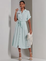 Jolie Moi Blue Jessie Linen Shirt Midi Dress - Image 4 of 6
