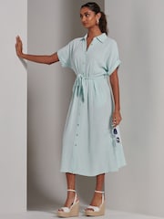 Jolie Moi Blue Jessie Linen Shirt Midi Dress - Image 6 of 6