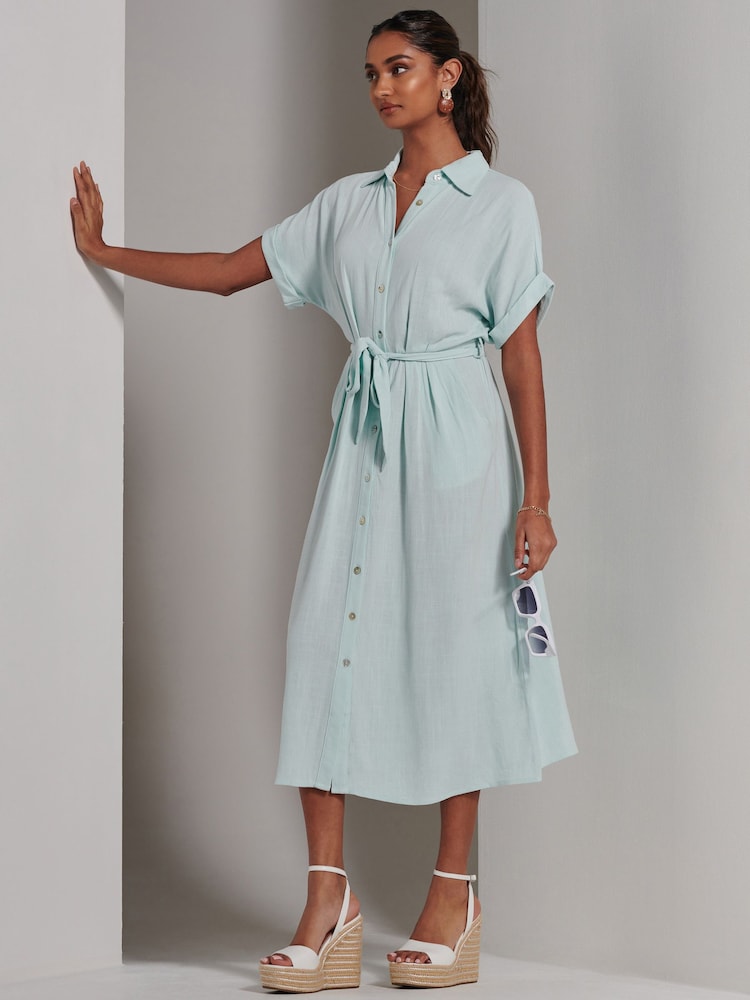 Jolie Moi Blue Jessie Linen Shirt Midi Dress - Image 6 of 6