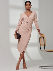 Jolie Moi Pink Violetta 3/4 Sleeve Bodycon Dress - Image 4 of 6