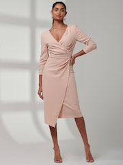 Jolie Moi Pink Violetta 3/4 Sleeve Bodycon Dress - Image 5 of 6