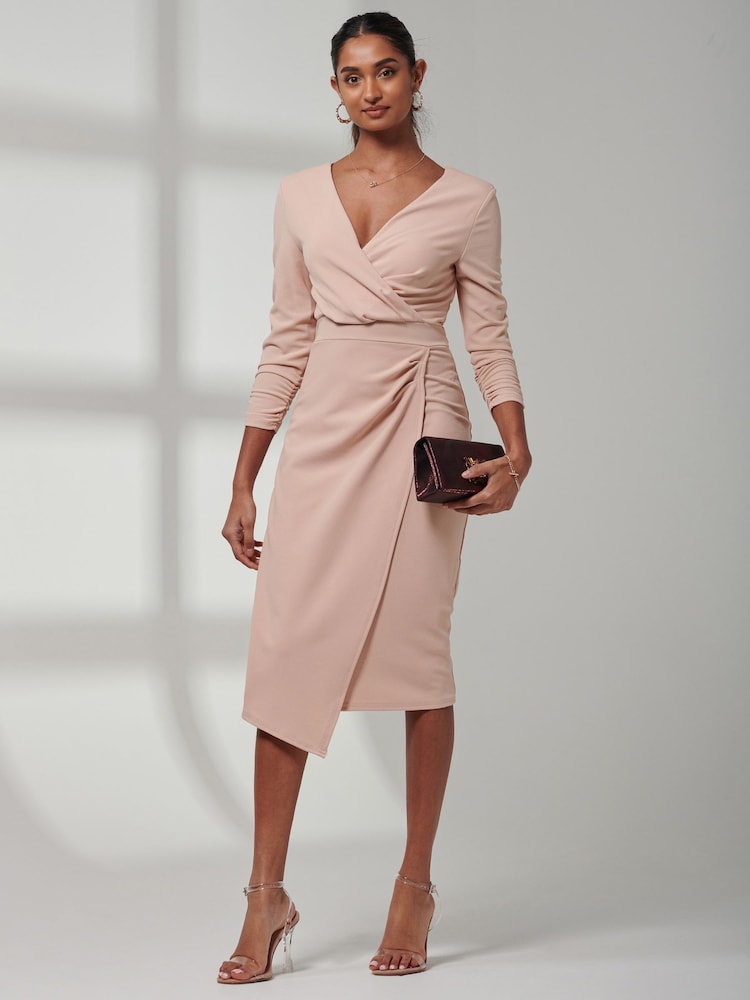 Jolie Moi Pink Violetta 3/4 Sleeve Bodycon Dress - Image 6 of 6