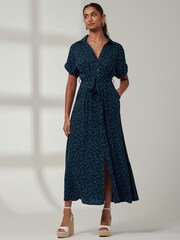 Jolie Moi Blue Drop Shoulder Shirt Maxi Dress - Image 4 of 6