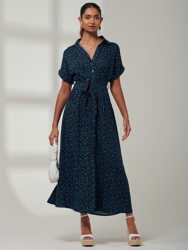 Jolie Moi Blue Drop Shoulder Shirt Maxi Dress - Image 6 of 6