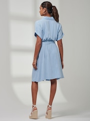 Jolie Moi Blue Olivea Linen Drop Shoulder Shirt Dress - Image 2 of 6