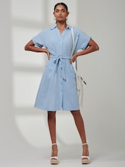 Jolie Moi Blue Olivea Linen Drop Shoulder Shirt Dress - Image 4 of 6