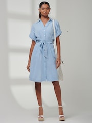 Jolie Moi Blue Olivea Linen Drop Shoulder Shirt Dress - Image 6 of 6