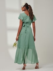Jolie Moi Green Vicky Chiffon Frill Maxi Dress - Image 2 of 6