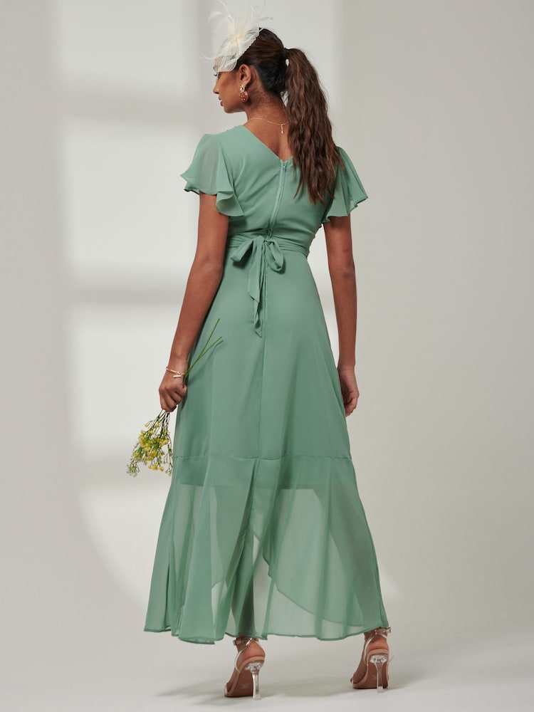 Jolie Moi Green Vicky Chiffon Frill Maxi Dress - Image 2 of 6 Jolie Moi Green Vicky Chiffon Frill Maxi Dress - Image 2 of 6