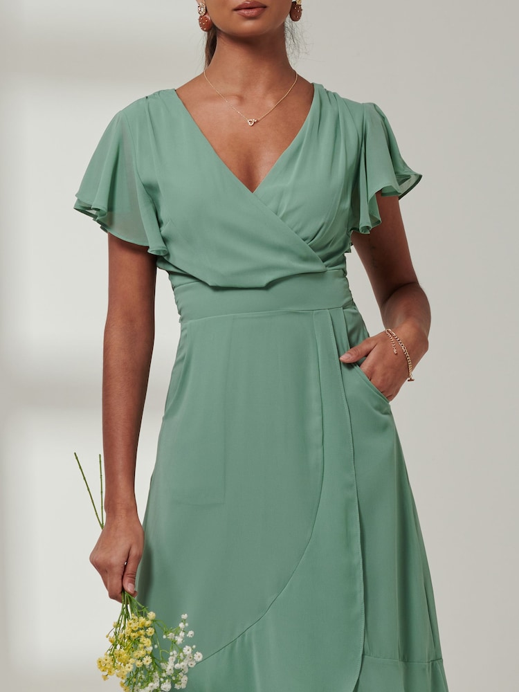 Jolie Moi Green Vicky Chiffon Frill Maxi Dress - Image 4 of 6