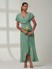 Jolie Moi Green Vicky Chiffon Frill Maxi Dress - Image 6 of 6