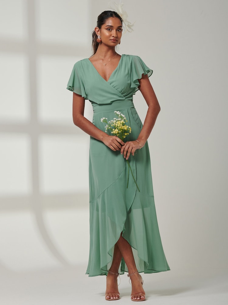 Jolie Moi Green Vicky Chiffon Frill Maxi Dress - Image 6 of 6 Jolie Moi Green Vicky Chiffon Frill Maxi Dress - Image 6 of 6