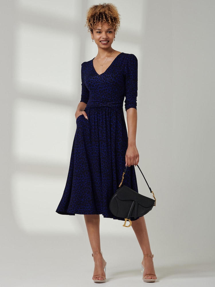 Jolie Moi Blue V-Neck Fit & Flare Jersey Midi Dress - Image 1 of 6