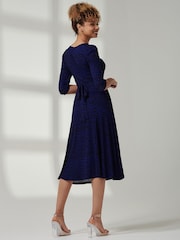Jolie Moi Blue V-Neck Fit & Flare Jersey Midi Dress - Image 2 of 6