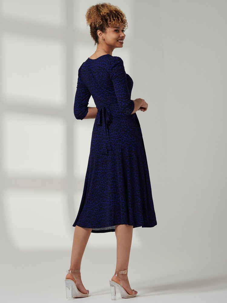 Jolie Moi Blue V-Neck Fit & Flare Jersey Midi Dress - Image 2 of 6 Jolie Moi Blue V-Neck Fit & Flare Jersey Midi Dress - Image 2 of 6