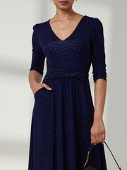 Jolie Moi Blue V-Neck Fit & Flare Jersey Midi Dress - Image 3 of 6