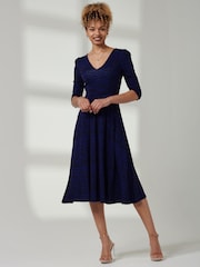 Jolie Moi Blue V-Neck Fit & Flare Jersey Midi Dress - Image 4 of 6
