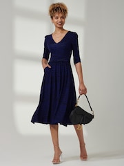 Jolie Moi Blue V-Neck Fit & Flare Jersey Midi Dress - Image 5 of 6