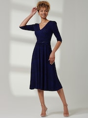 Jolie Moi Blue V-Neck Fit & Flare Jersey Midi Dress - Image 6 of 6