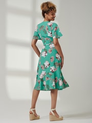 Jolie Moi Green Angel Sleeve Front Wrap Midi Dress - Image 2 of 6