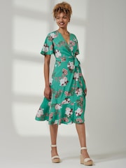 Jolie Moi Green Angel Sleeve Front Wrap Midi Dress - Image 6 of 6