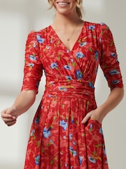 Jolie Moi Red V-Neck Short Sleeve Mesh Maxi Dress - Image 3 of 6