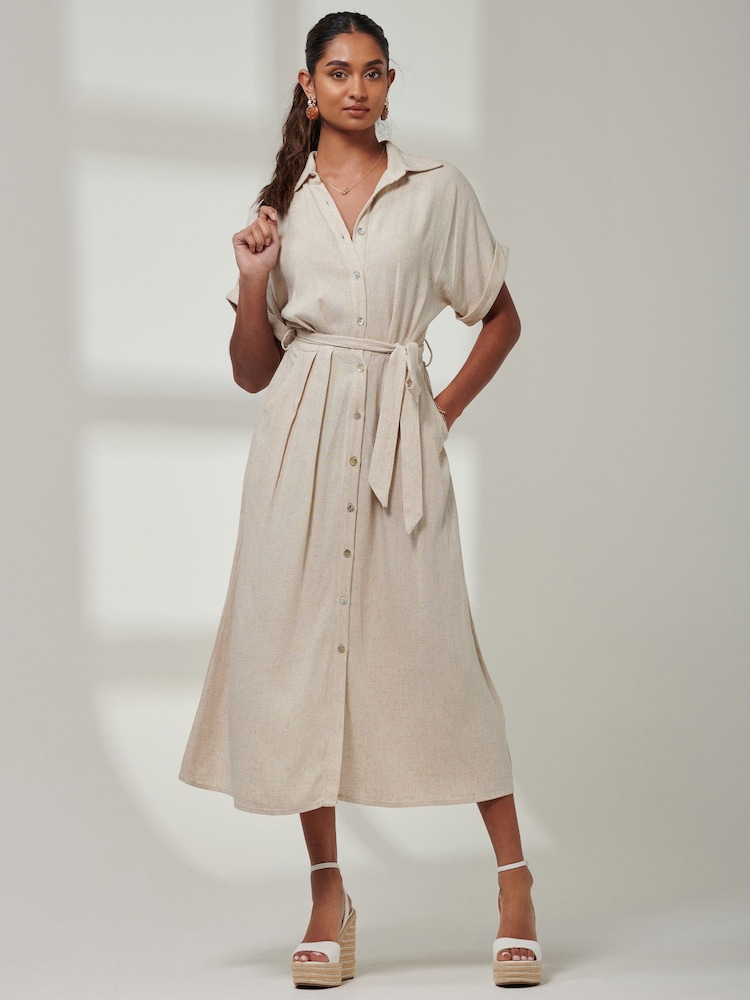 Jolie Moi Natural Jessie Linen Shirt Midi Dress - Image 1 of 6