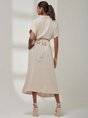 Jolie Moi Natural Jessie Linen Shirt Midi Dress - Image 2 of 6