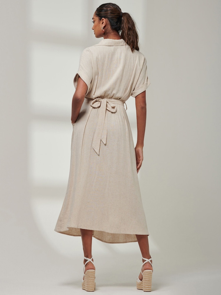 Jolie Moi Natural Jessie Linen Shirt Midi Dress - Image 2 of 6