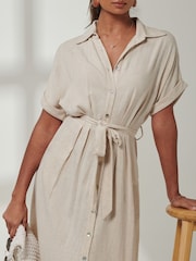 Jolie Moi Natural Jessie Linen Shirt Midi Dress - Image 3 of 6