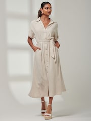 Jolie Moi Natural Jessie Linen Shirt Midi Dress - Image 5 of 6