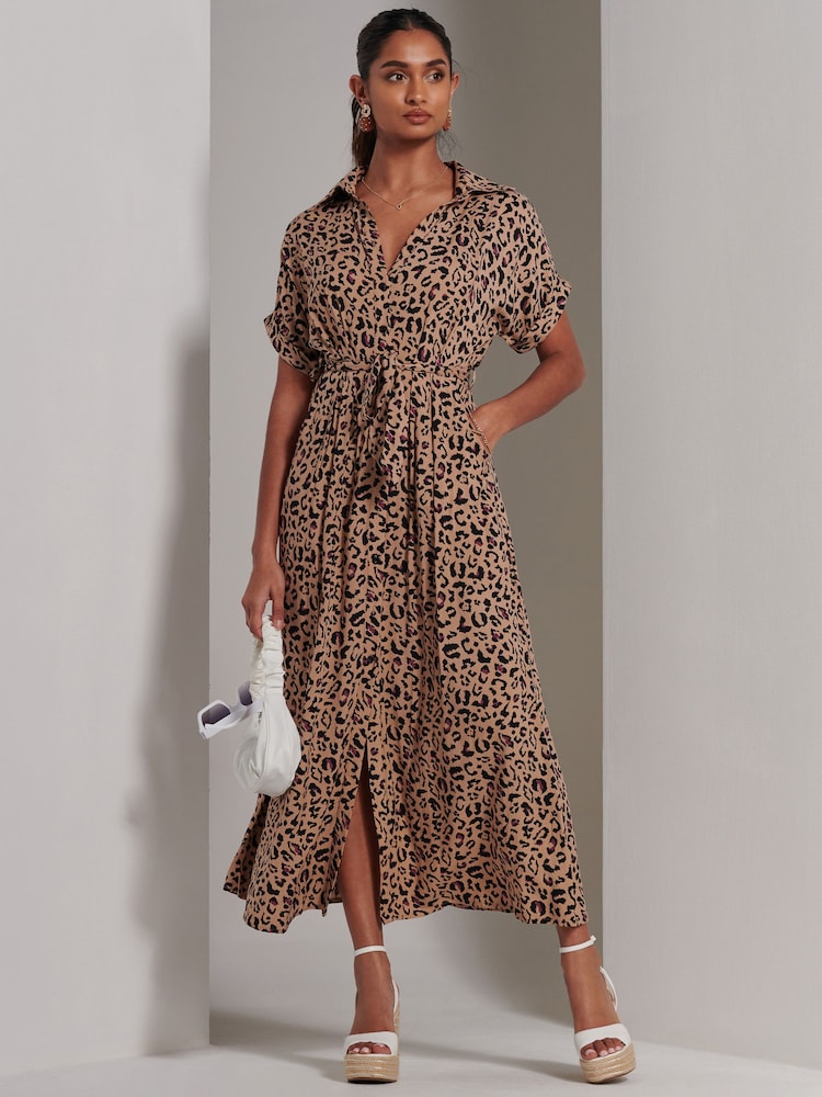 Jolie Moi Animal Drop Shoulder Shirt Maxi Dress - Image 1 of 6