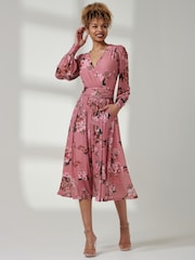 Jolie Moi Pink Long sleeve Floral Print Dress - Image 4 of 6