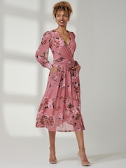 Jolie Moi Pink Long sleeve Floral Print Dress - Image 6 of 6