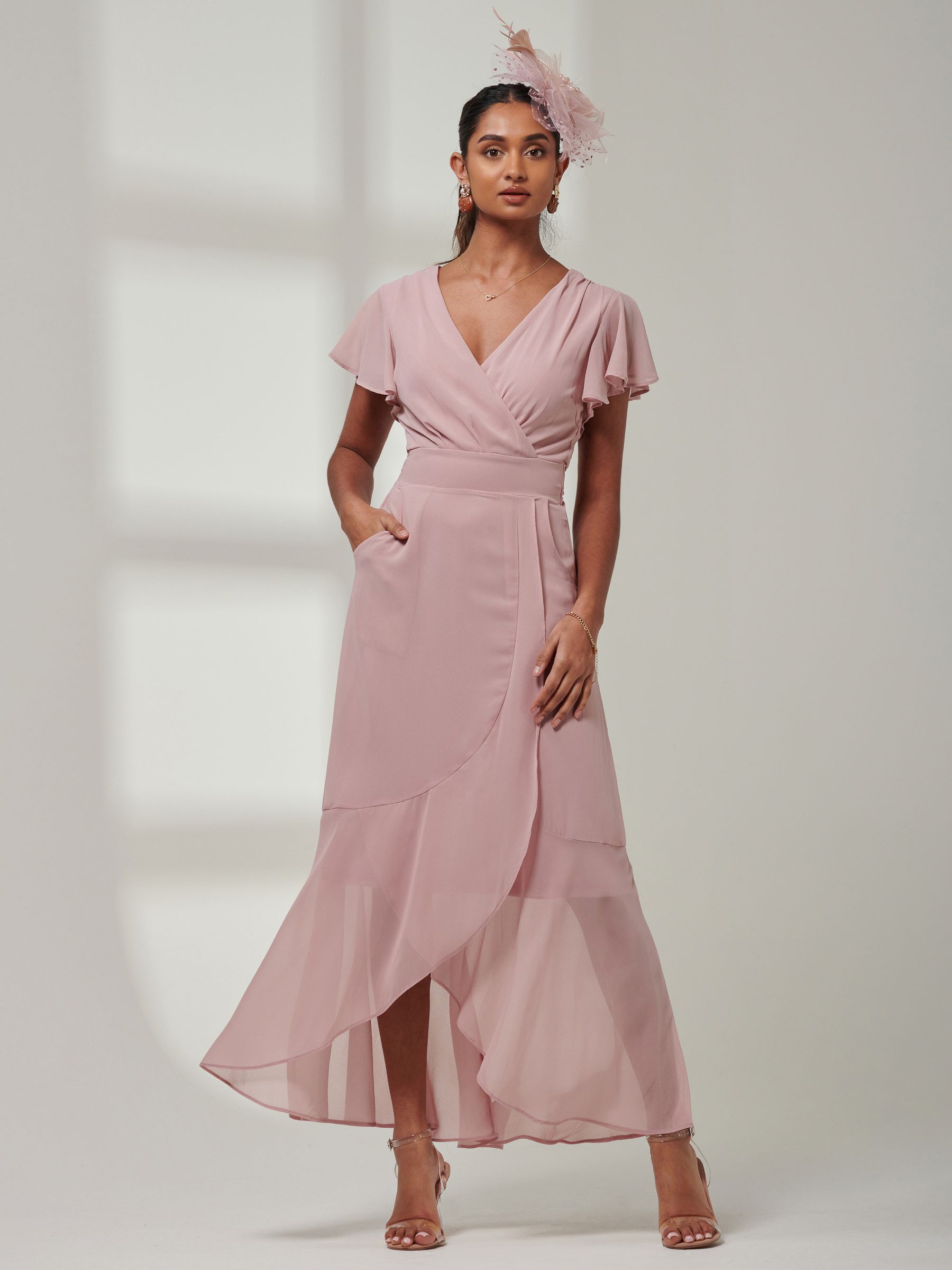 Buy Jolie Moi Pink Vicky Chiffon Frill Maxi Dress from Next Luxembourg