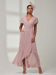 Jolie Moi Pink Vicky Chiffon Frill Maxi Dress - Image 1 of 6