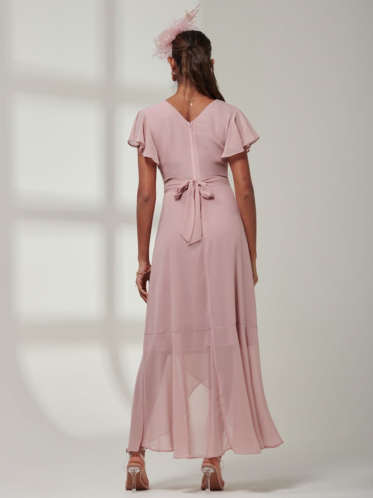 Jolie Moi Pink Vicky Chiffon Frill Maxi Dress - Image 2 of 6