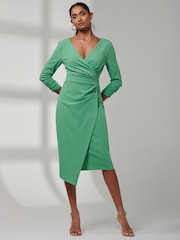 Jolie Moi Green Violetta 3/4 Sleeve Bodycon Dress - Image 5 of 6