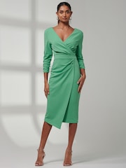 Jolie Moi Green Violetta 3/4 Sleeve Bodycon Dress - Image 6 of 6