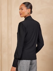 Love & Roses Black High Neck Shoulder Pad Long Sleeve Top - Image 4 of 5