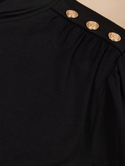 Love & Roses Black High Neck Shoulder Pad Long Sleeve Top - Image 5 of 5