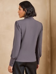 Love & Roses Grey High Neck Shoulder Pad Long Sleeve Top - Image 4 of 4