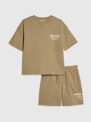 River Island Brown River Branded T-Shirt & Short Set - Image 1 of 2