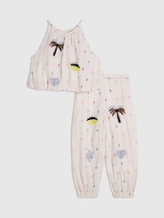 River Island Cream Stripe Halter Neck Top & Hareem Set - Image 1 of 5